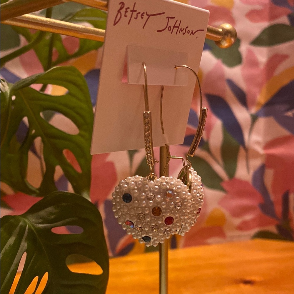 Betsey Johnson Gold Heart Earrings with Multicolor Accents - Picture 3 of 6